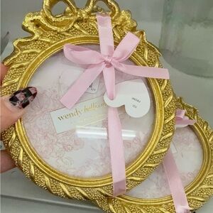 Gold Bow Ornate Picture Frame with Pink Ribbon